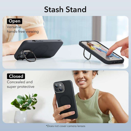 ESR Cloud Kickstand Halolock Umschlag Rückseite Metallisch 1.8mm Schwarz (iPhone 15 Plus / 16 Plus)