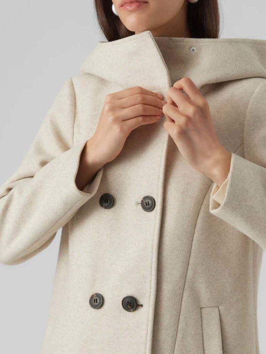 Women's Beige Coat with Buttons