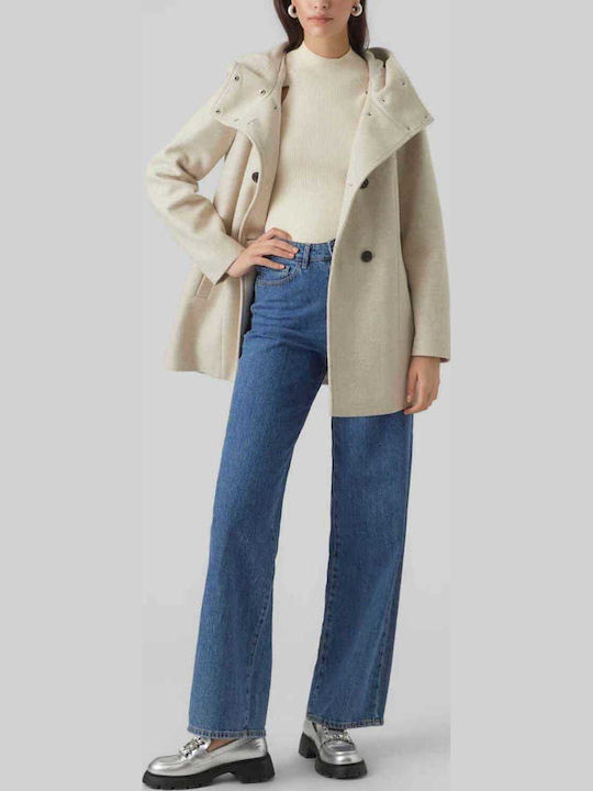 Women's Beige Coat with Buttons