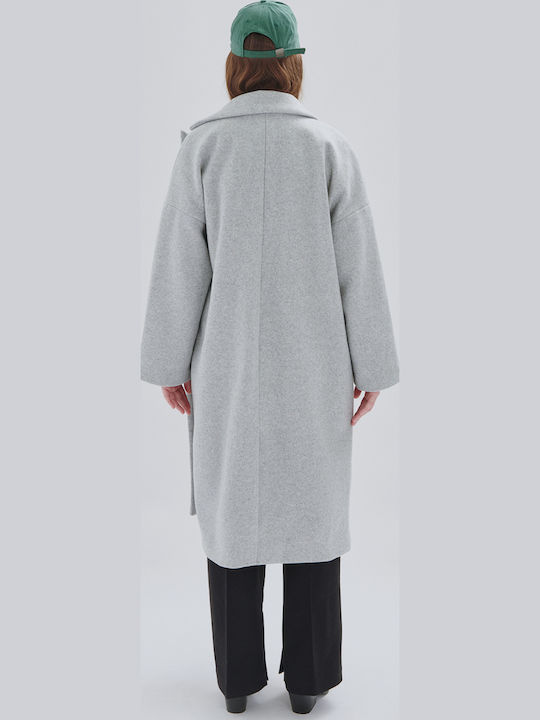 Women's Gray Coat Oversized with Buttons
