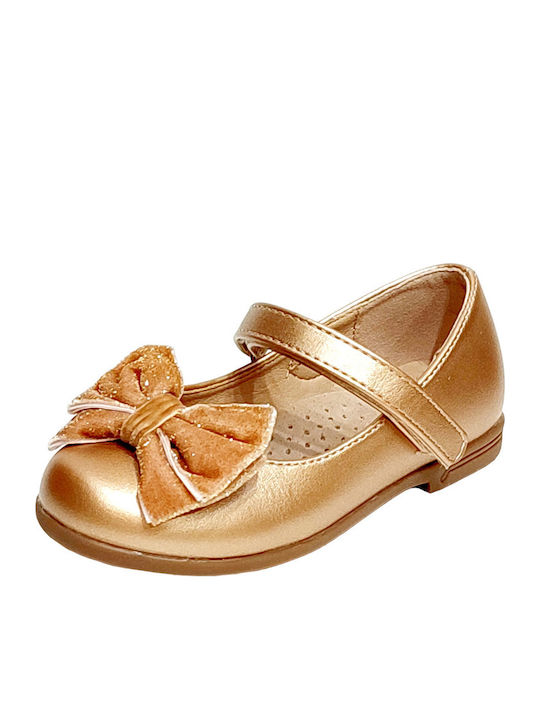 Kids Anatomic Leather Ballerinas with Hoop & Loop Closure Gold
