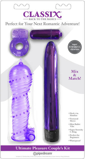 Pipedream Manșon Texturat Duo Mini Bullet Extensie De Penis Cu Vibrație Violet 14cm