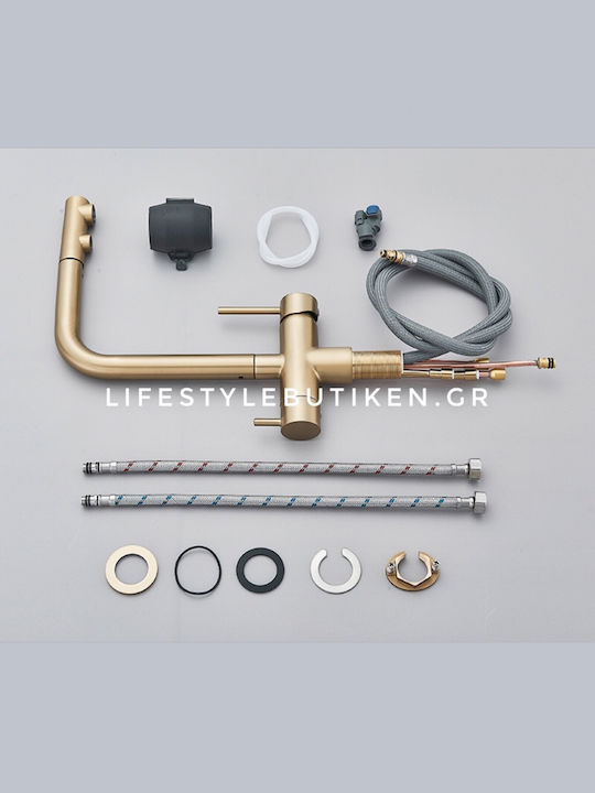 Stocco Kitchen Faucet Counter with Shower and Spiral Brushed Gold