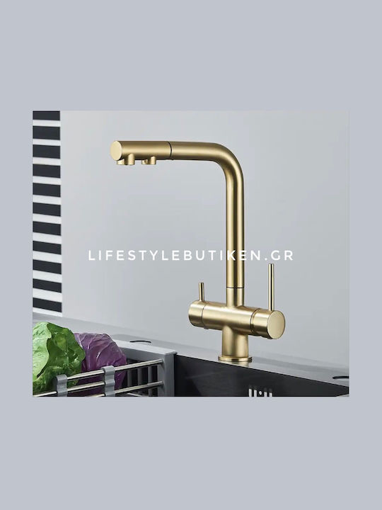 Stocco Kitchen Faucet Counter with Shower and Spiral Brushed Gold