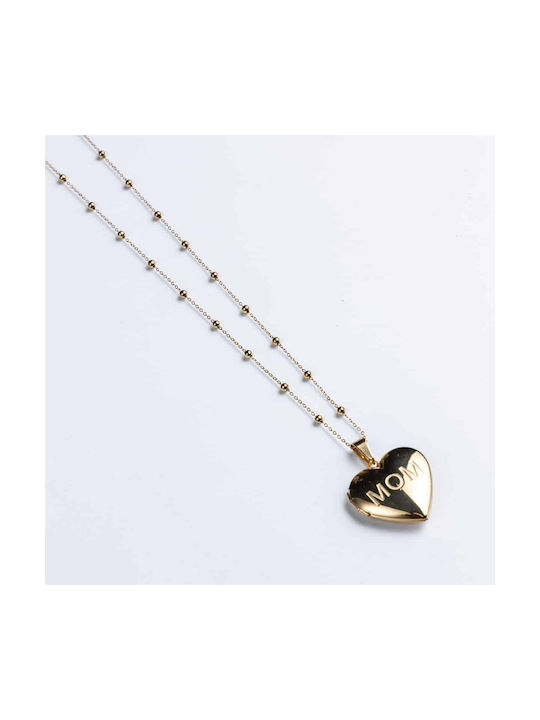 Cuoro Necklace with design Heart from Gold Plated Steel