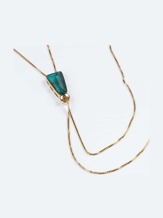 Cuoro Necklace from Gold Plated Steel Green