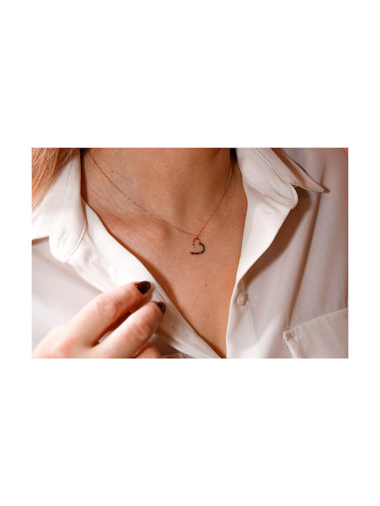 Ekan Necklace with design Heart from Rose Gold 14K with Diamond