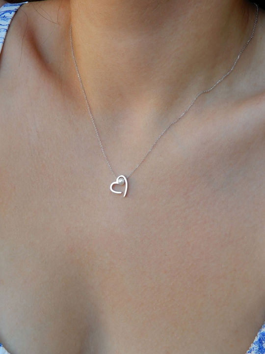 Art d or Halskette mit Design Herz aus Weißgold 9 K mit Perlen
