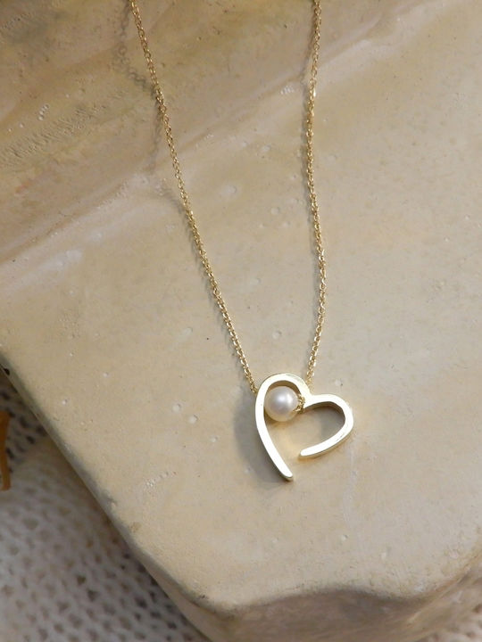 Art d or Necklace with design Heart from Gold 9 K with Pearls