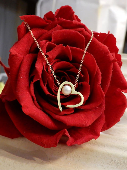 Art d or Necklace with design Heart from Gold 9 K with Pearls