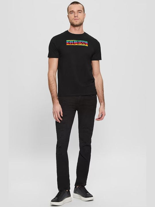 Guess Logo' T-shirt Bărbătesc cu Mânecă Scurtă Negru