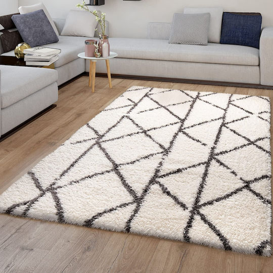 Saray Home Moroccan Eyelash Teppich Rechteckig Zottelig Synthetisch,Polyester/Cotton/Leather Ivory Black