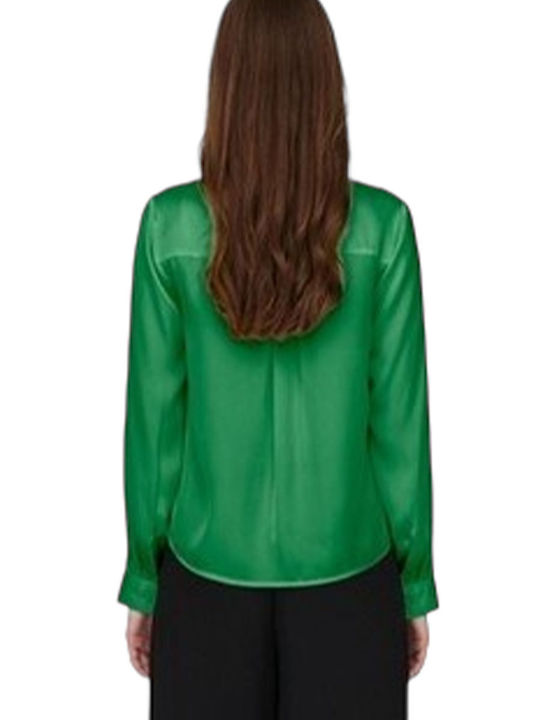 Only Women's Blouse Long Sleeve with V Neckline Green