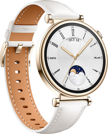 Huawei Watch GT 4 Stainless Steel 41mm Waterproof with Heart Rate Monitor (White Leather Strap)