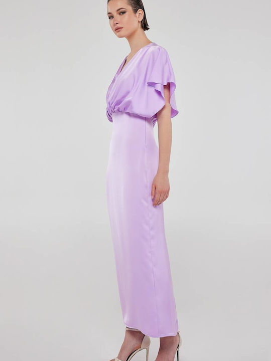 Mind Matter Summer Maxi Evening Dress Satin Wrap Purple