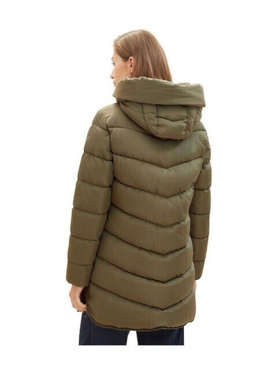 Women's Short Puffer Jacket for Winter Khaki