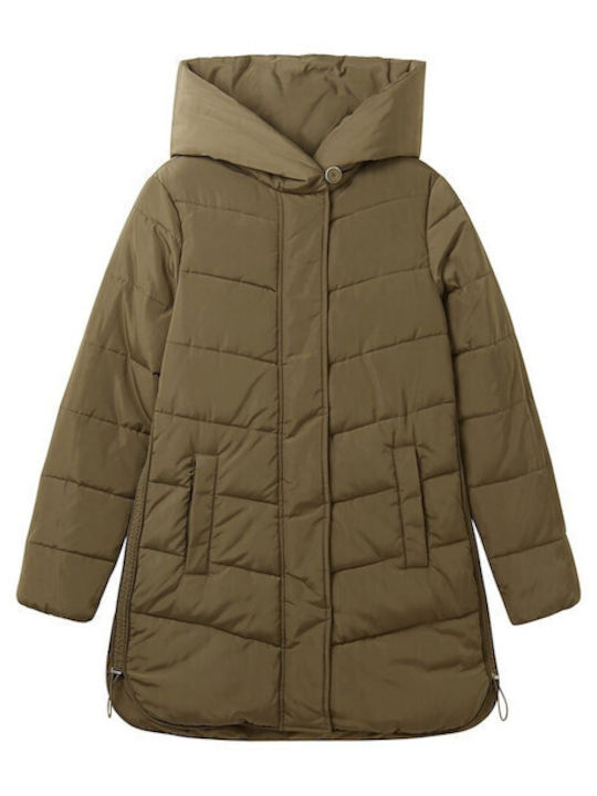 Women's Short Puffer Jacket for Winter Khaki