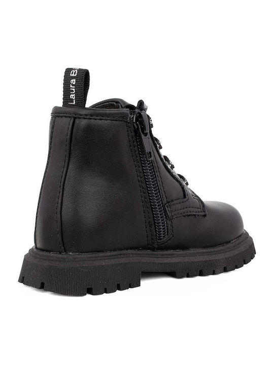 Leather Kids Boots with Zipper Black