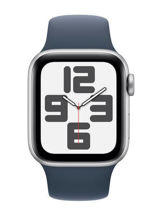 Apple Watch SE 2023 Aluminium 40mm Αδιάβροχο με Παλμογράφο (Silver με Storm Blue Sport Band (S/M))