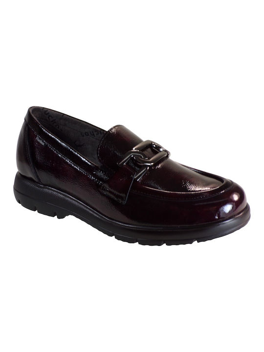 Fluchos Leather Women's Loafers in Burgundy Color