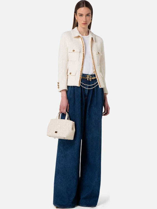 Elisabetta Franchi Blazer pentru femei Tweed Sacou Alb