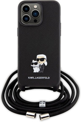 Karl Lagerfeld Saffiano Karl Back Cover Metallic with Strap Black (iPhone 15 Pro Max) KLHCP15XSAKCPSK