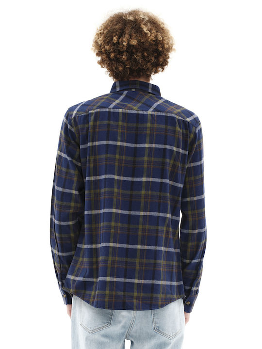 Long-sleeved Flannel Shirt Checked Blue Olive
