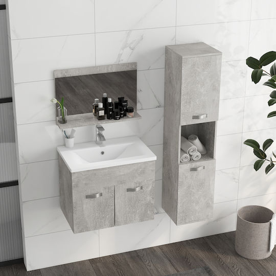 Kleankin Countertop with Sink, Mirror & Column Matte Lacquer L60xW40xH50cm Gray