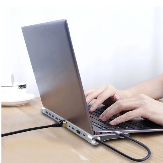 Powertech USB-C Stație de andocare cu HDMI 4K PD Ethernet Gri (BYL-2003)