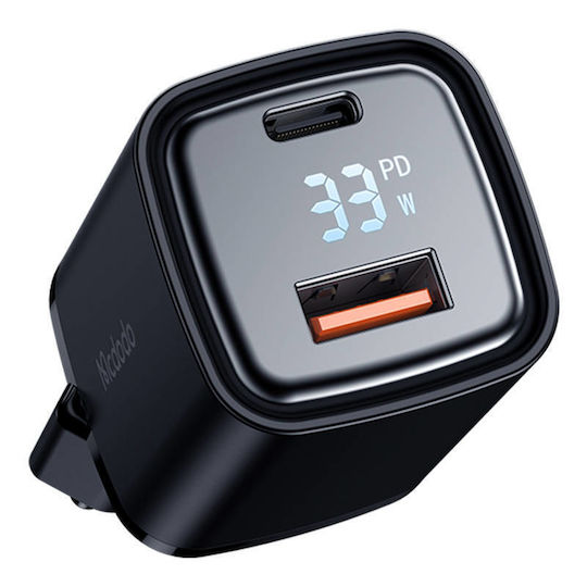Mcdodo Зарядно Устройство Без Кабел GaN с USB-A Изходен Порт и USB-C Изходен Порт 33W Quick Charge 3.0 Черно CH-1701