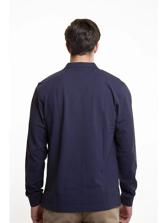 The Bostonians Men's Long Sleeve Blouse Polo Navy Blue