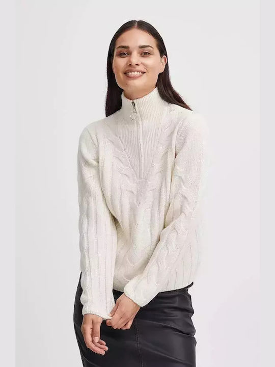 B.Younq Damen Pullover mit Reißverschluss Weiß