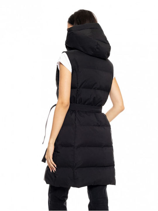 Women's Long Puffer Jacket for Winter with Hood Black