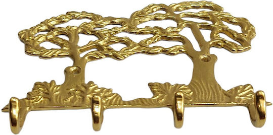 Metal Wall Hanger 4 Hooks Gold 16x13cm