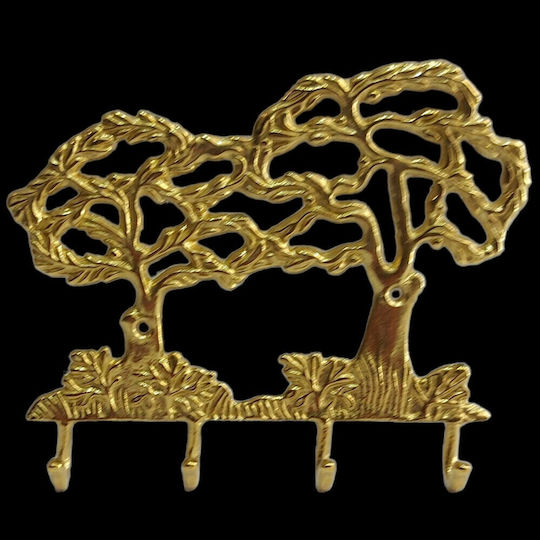 Metal Wall Hanger 4 Hooks Gold 16x13cm