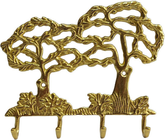 Metal Wall Hanger 4 Hooks Gold 16x13cm