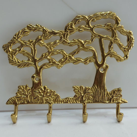 Metal Wall Hanger 4 Hooks Gold 16x13cm