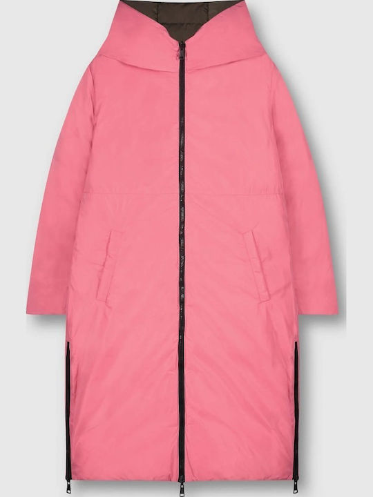 Women's Short Puffer Jacket Double Sided for Winter Gray
