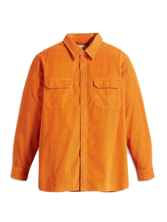 Jackson Worker Long Sleeve Corduroy Overshirt In Wide Line Orange