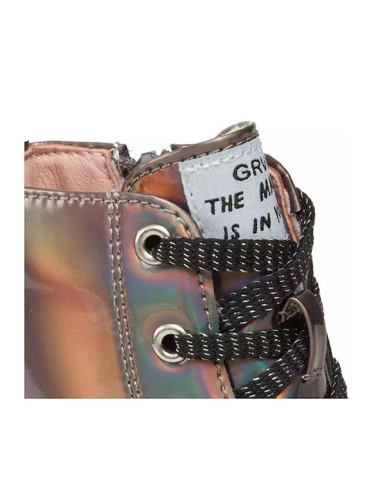 Leather Kids Boots with Zipper Silver