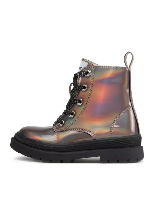 Leather Kids Boots with Zipper Silver