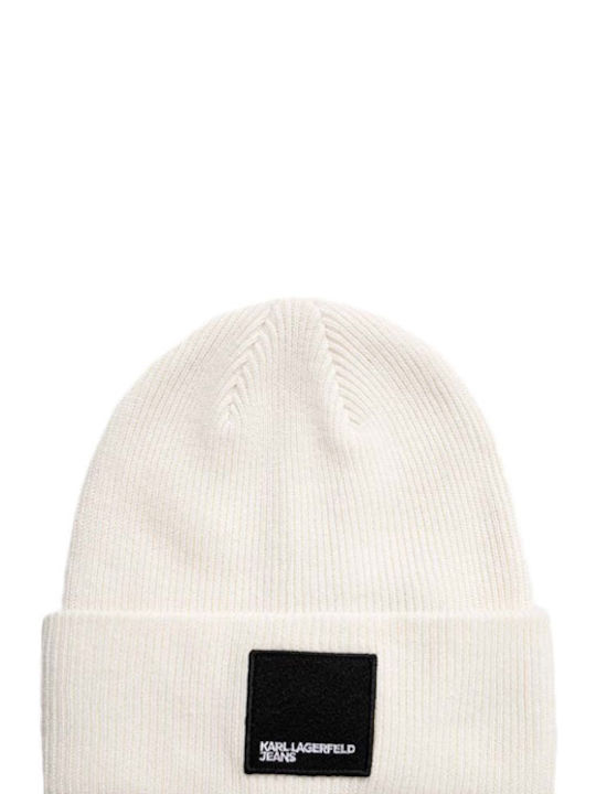 Karl Lagerfeld Beanie Γυναικείος Σκούφος Πλεκτός σε Λευκό χρώμα