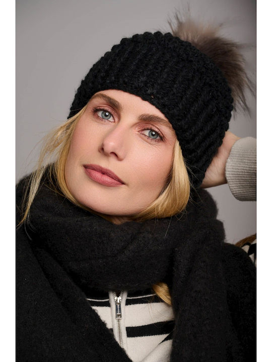 Beanie Unisex Σκούφος Πλεκτός σε Μαύρο χρώμα