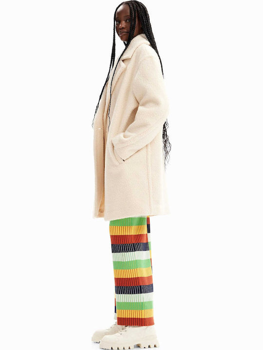 London Curly Women's White Coat with Buttons