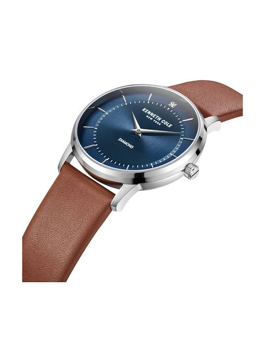 Kenneth Cole Gents Crystals Ανδρικό Ρολόι Μπαταρίας με Καφέ Δερμάτινο Λουράκι