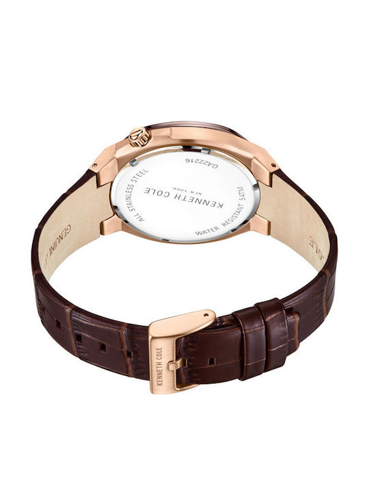 Kenneth Cole Gents Ανδρικό Ρολόι 43.5mm Μπαταρίας με Καφέ Δερμάτινο Λουράκι