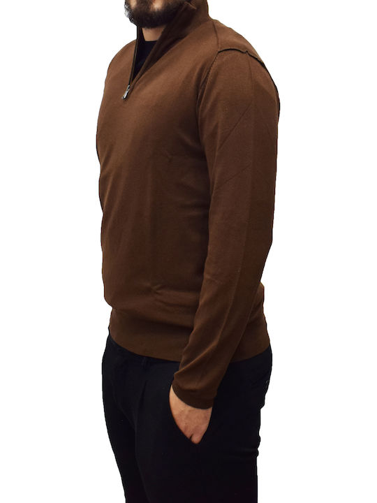 Malagrida Men's Long Sleeve Sweater with Zipper Brown