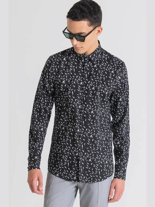 Antony Morato Men's Shirt Long Sleeve Cotton Floral Black