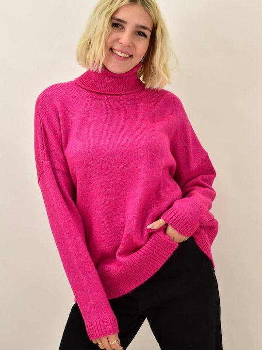 Potre Women's Long Sleeve Sweater Turtleneck Fuchsia