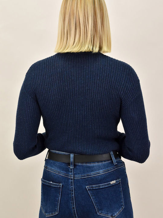 Women's Long Sleeve Sweater Turtleneck Navy Blue